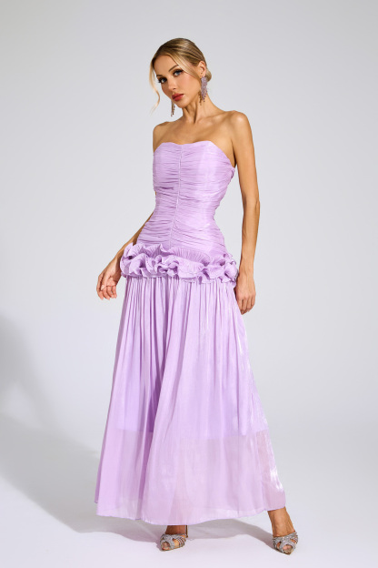 Roxanne Purple Off Shoulder Ruffled Dress