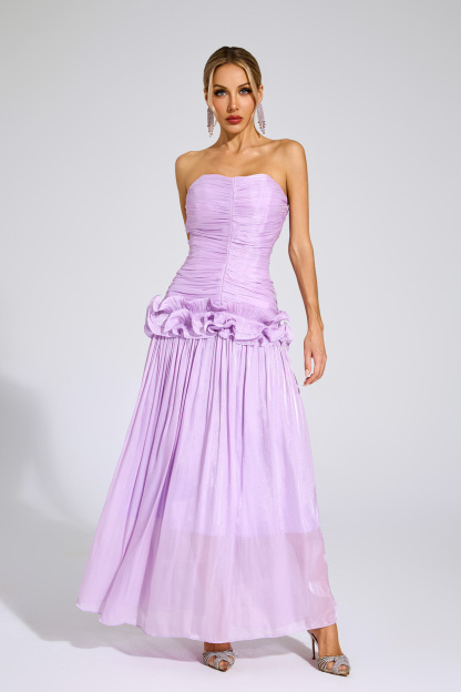 Roxanne Purple Off Shoulder Ruffled Dress