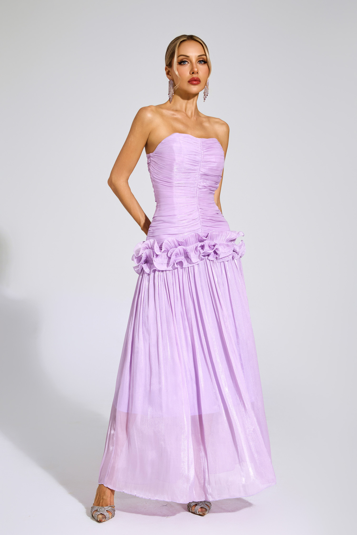 Roxanne Purple Off Shoulder Ruffled Dress