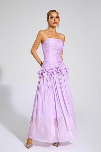 Roxanne Purple Off Shoulder Ruffled Dress
