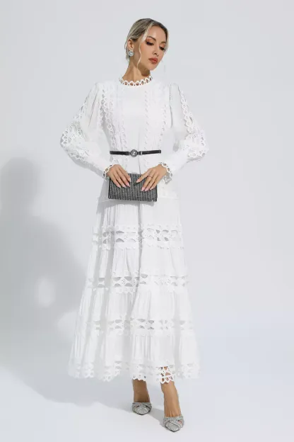 Nicholas White Hollow Ruffle Maxi Dress