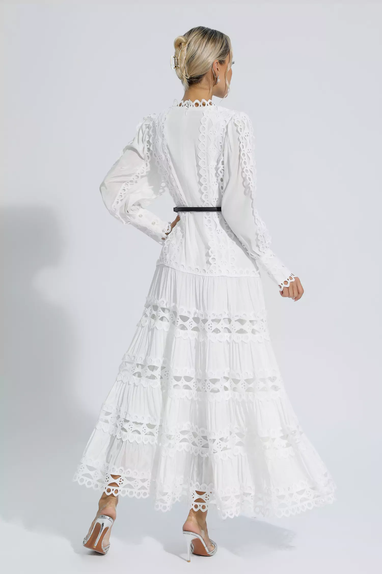Nicholas White Hollow Ruffle Maxi Dress
