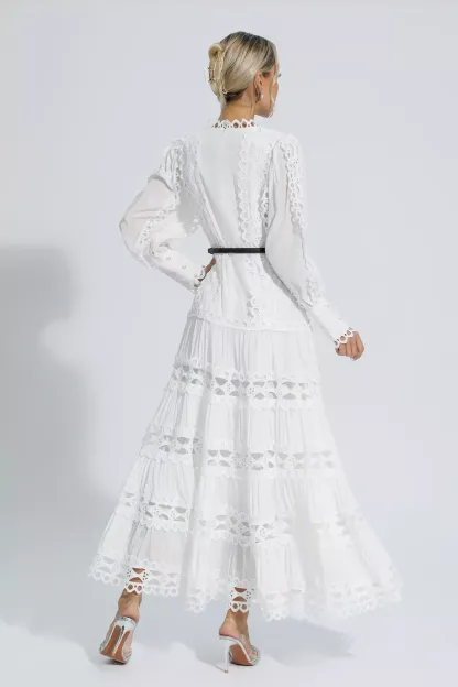 Nicholas White Hollow Ruffle Maxi Dress