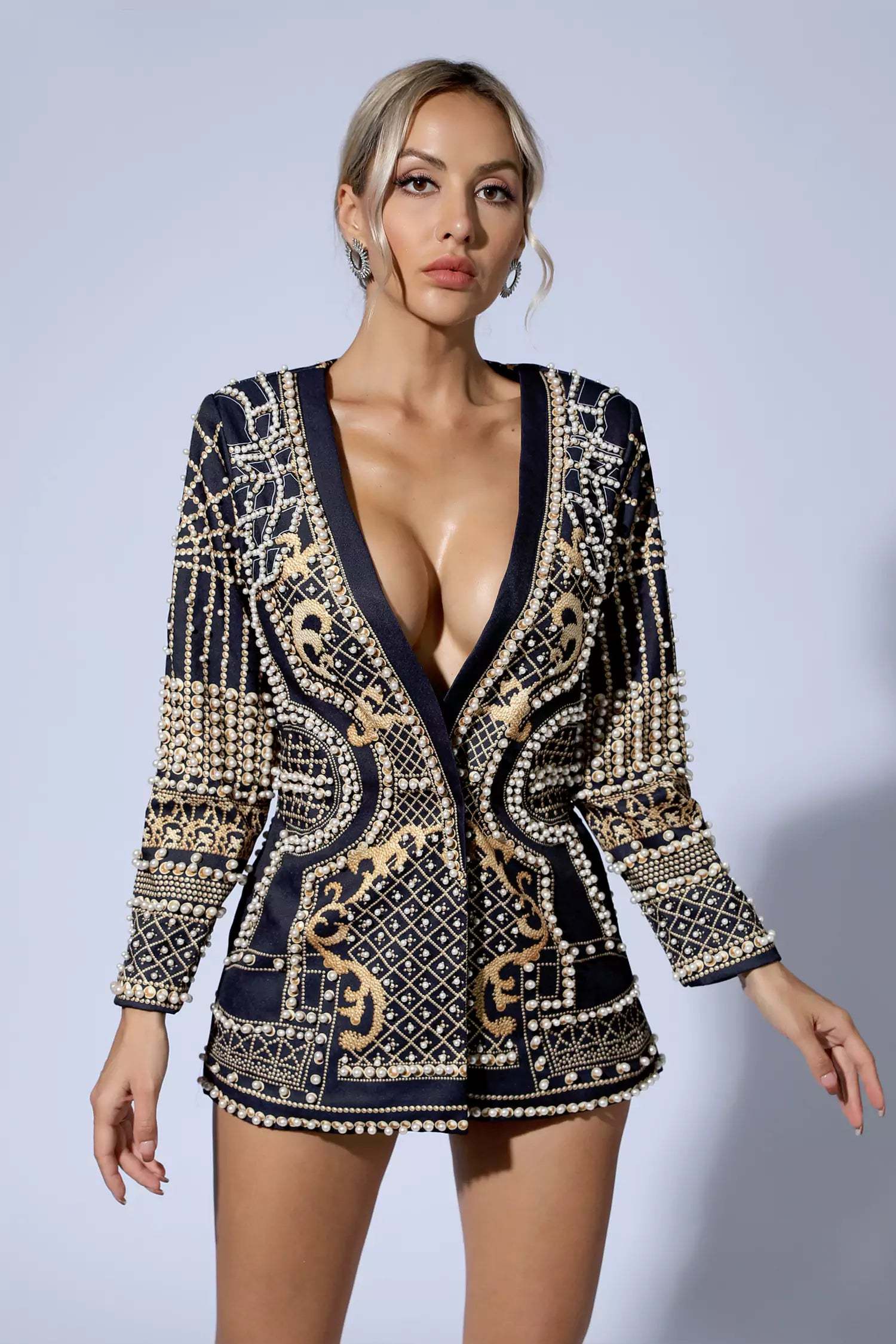Kingsley Gold Pearl Blazer Dress