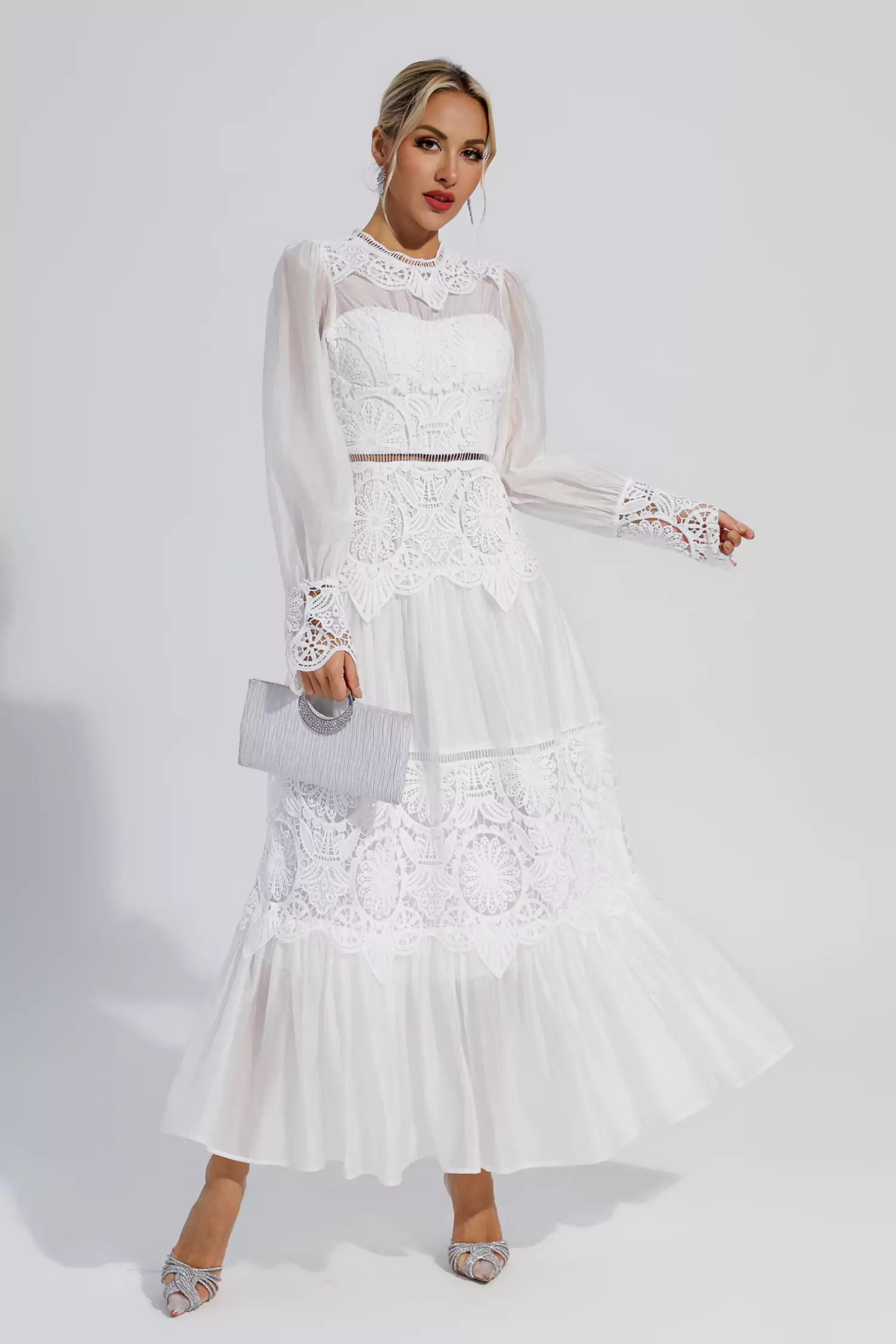 Ivan White Lace Cutout Maxi Dress