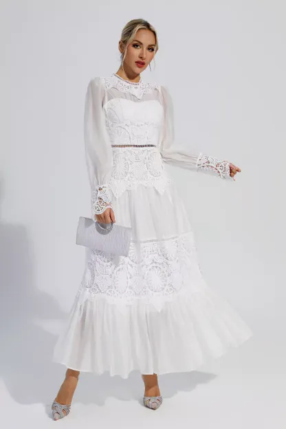 Ivan White Lace Cutout Maxi Dress