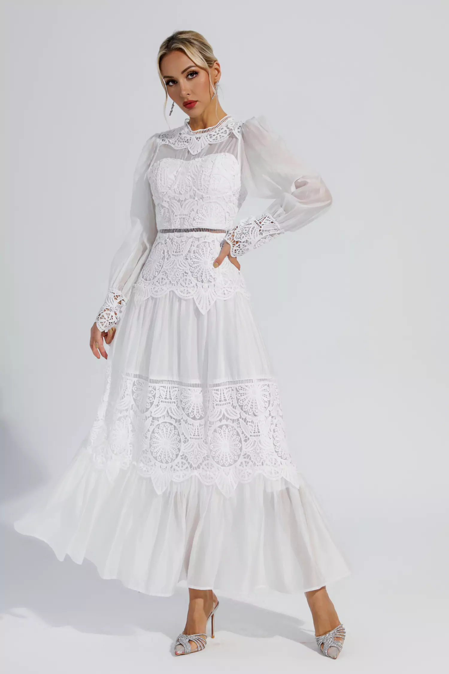 Ivan White Lace Cutout Maxi Dress