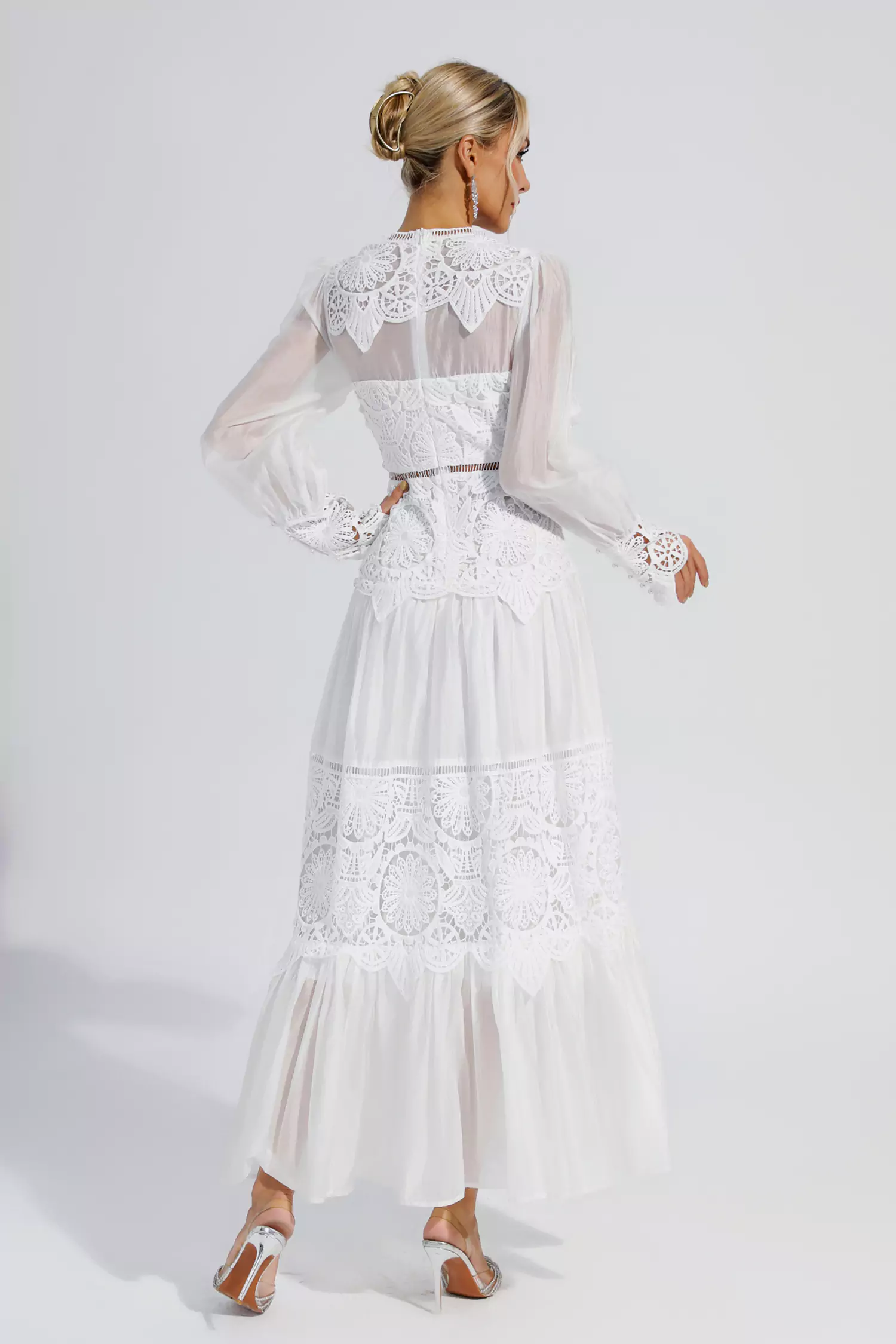 Ivan White Lace Cutout Maxi Dress