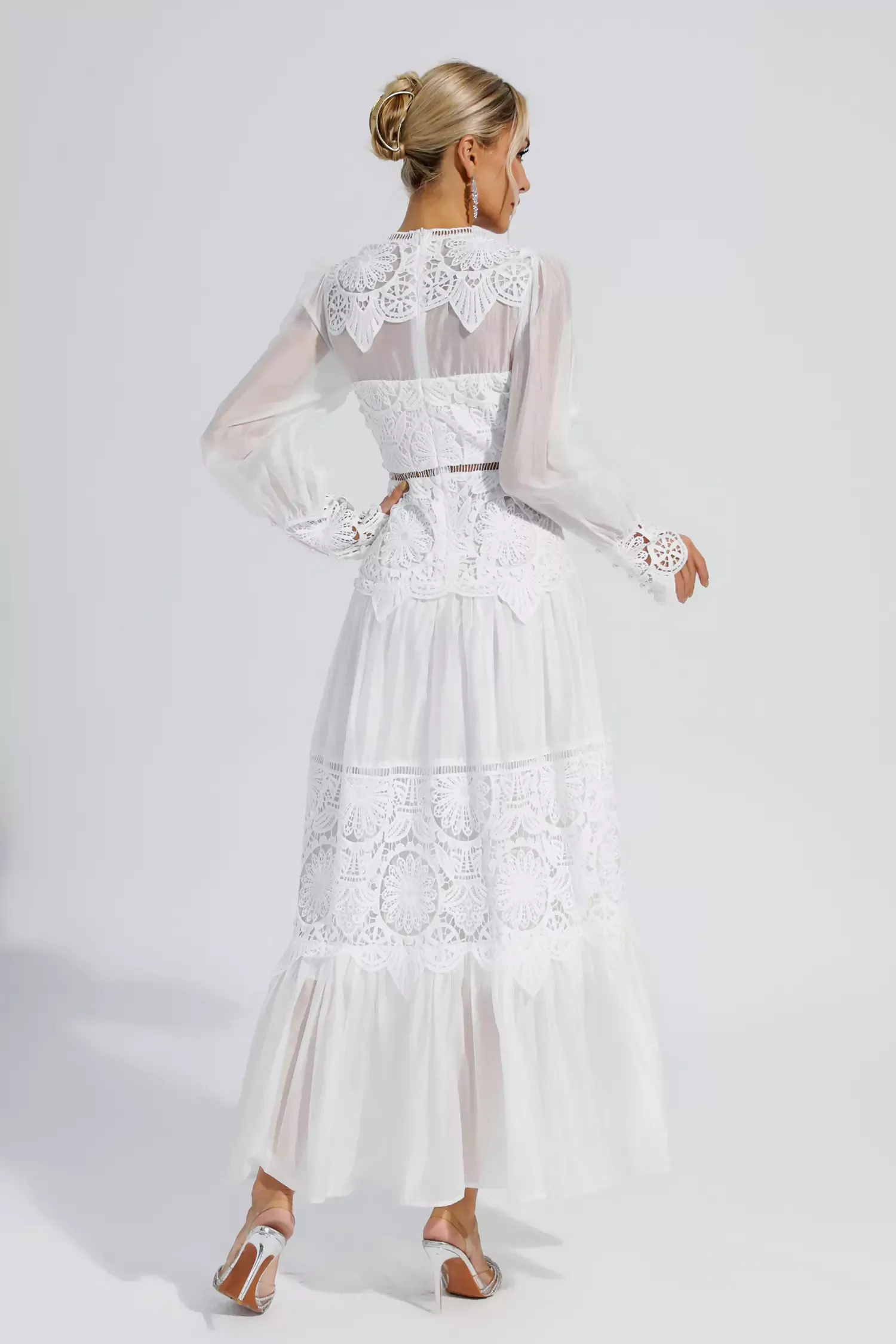 Ivan White Lace Cutout Maxi Dress