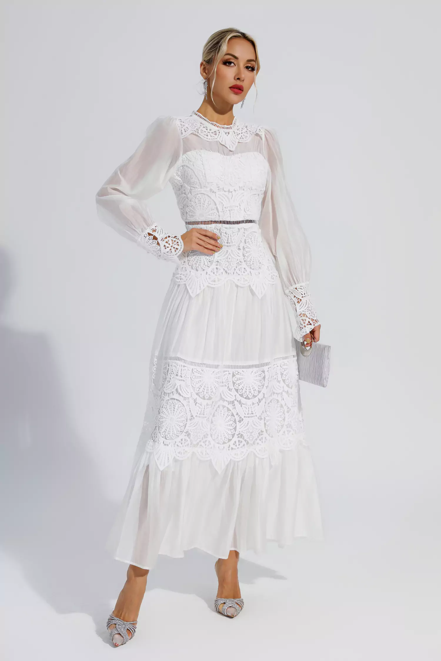 Ivan White Lace Cutout Maxi Dress