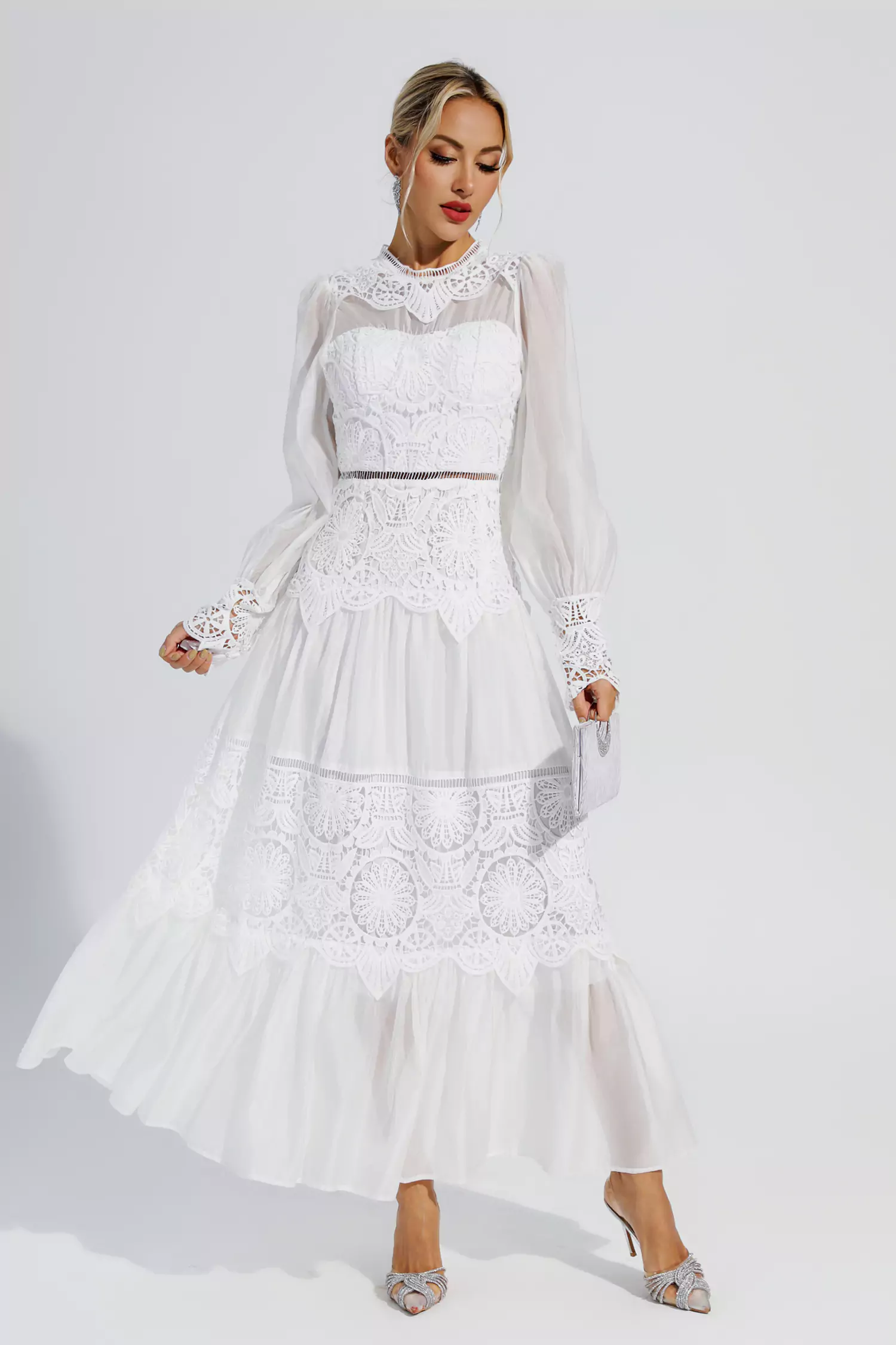 Ivan White Lace Cutout Maxi Dress