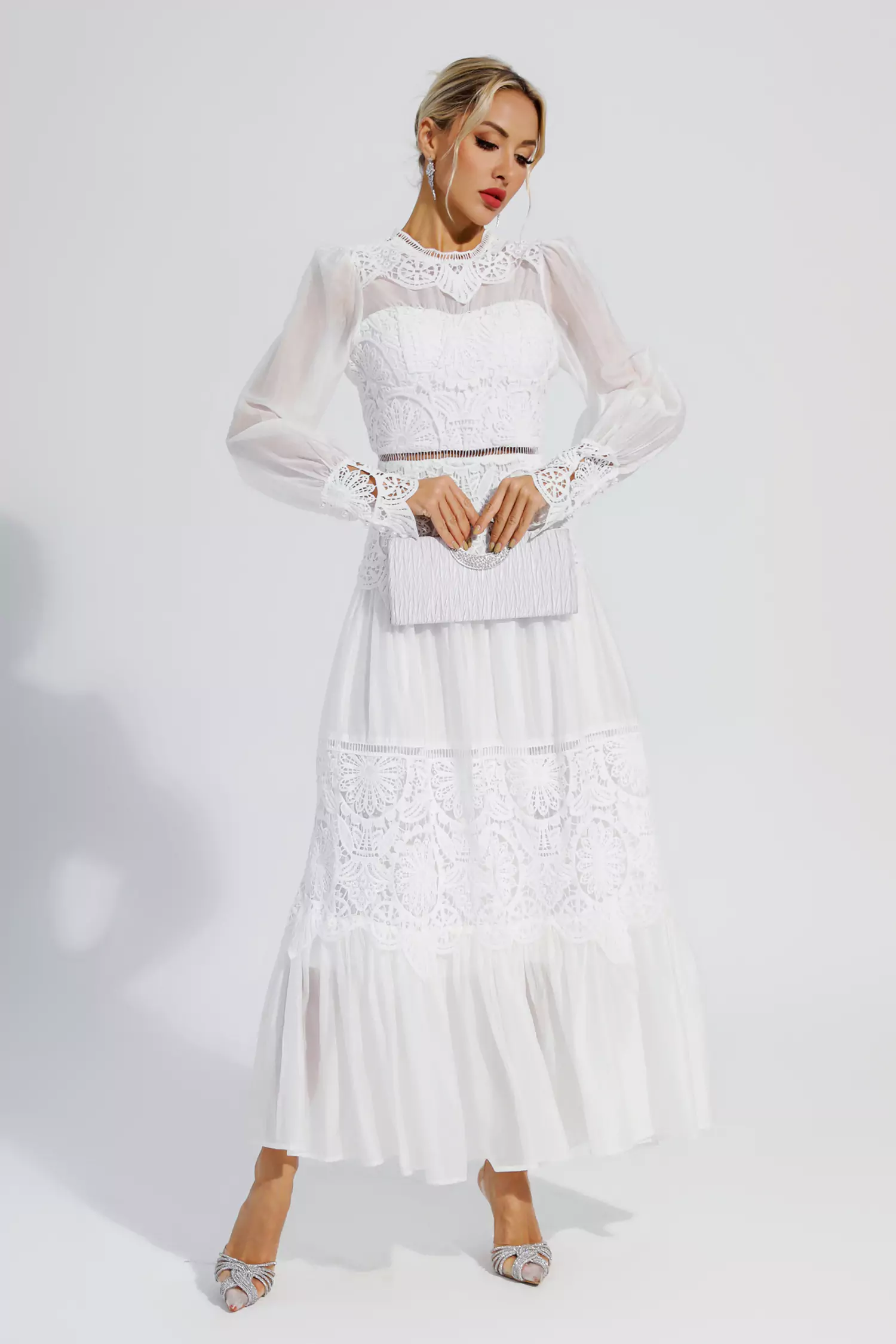Ivan White Lace Cutout Maxi Dress