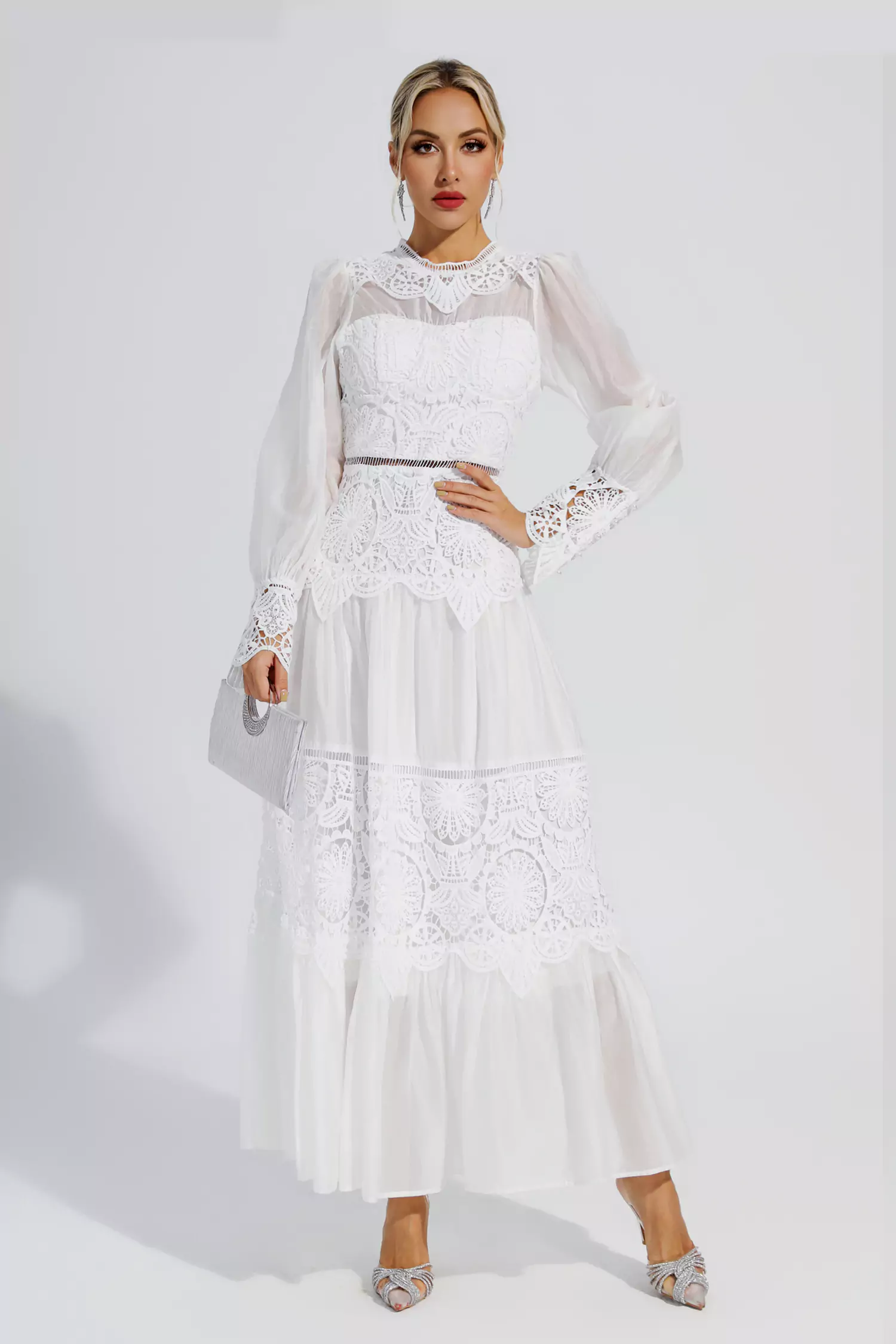 Ivan White Lace Cutout Maxi Dress