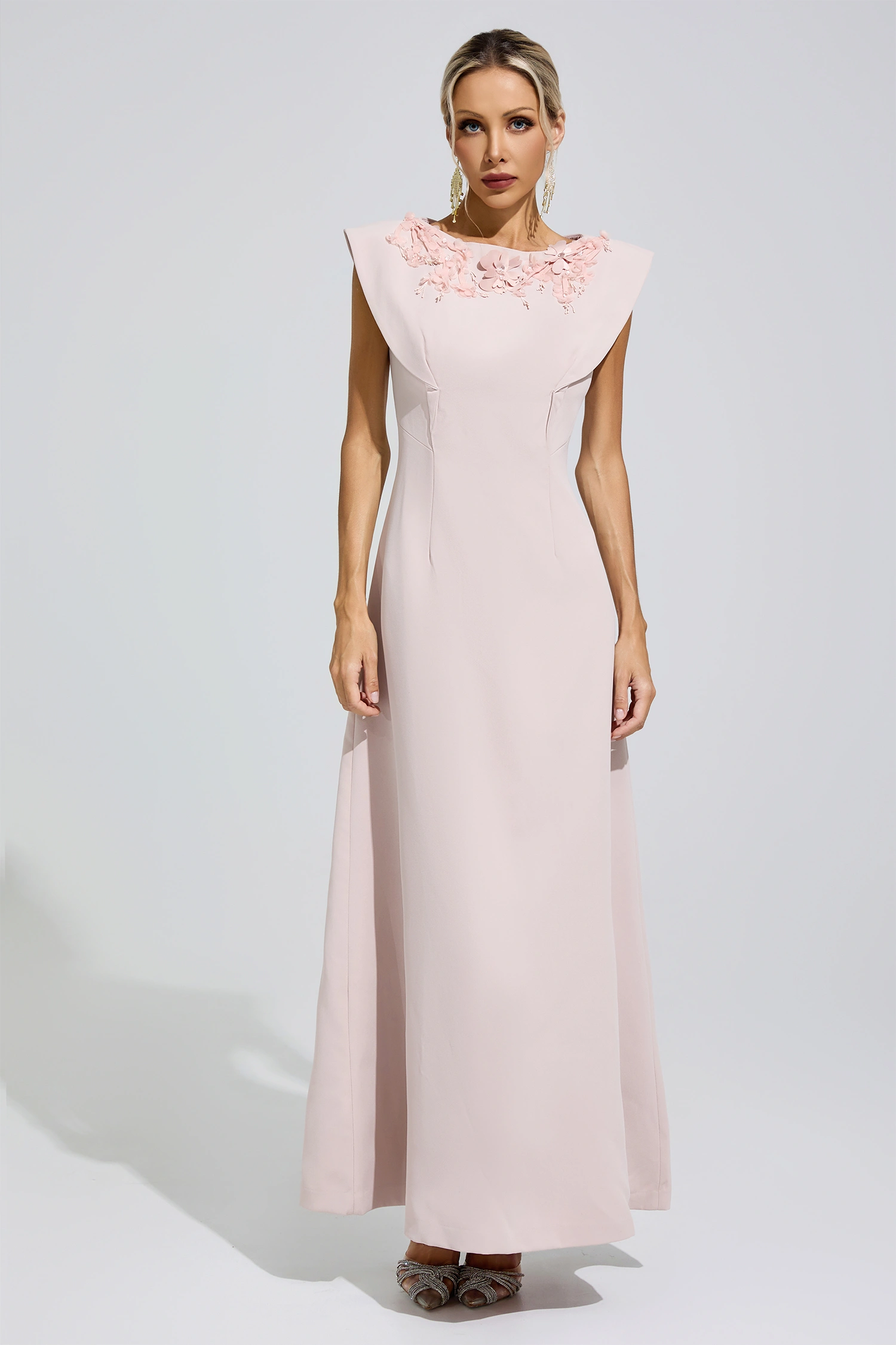 Gabriela Pink Sleeveless Beaded Maxi Dress