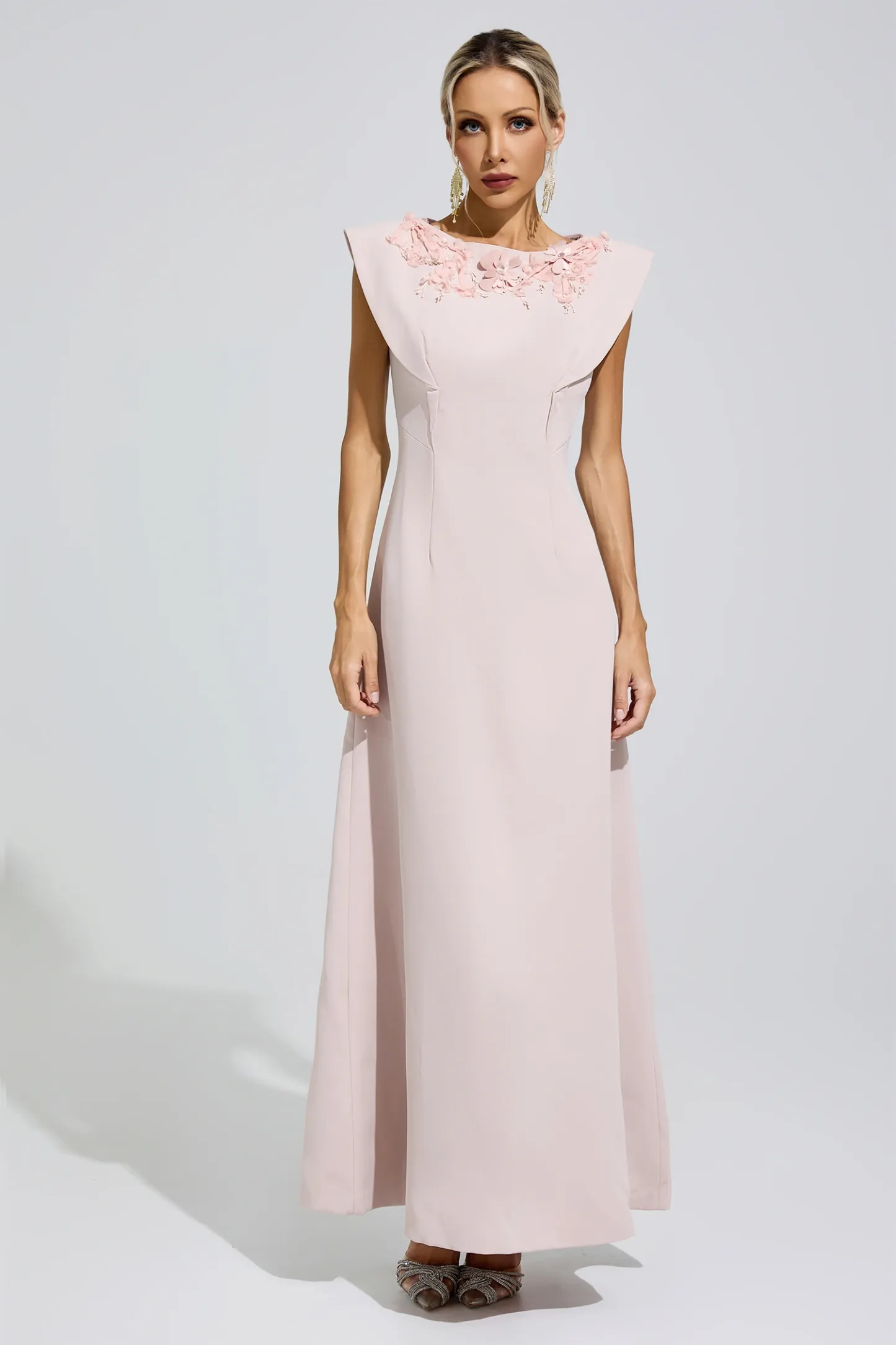 Gabriela Pink Sleeveless Beaded Maxi Dress