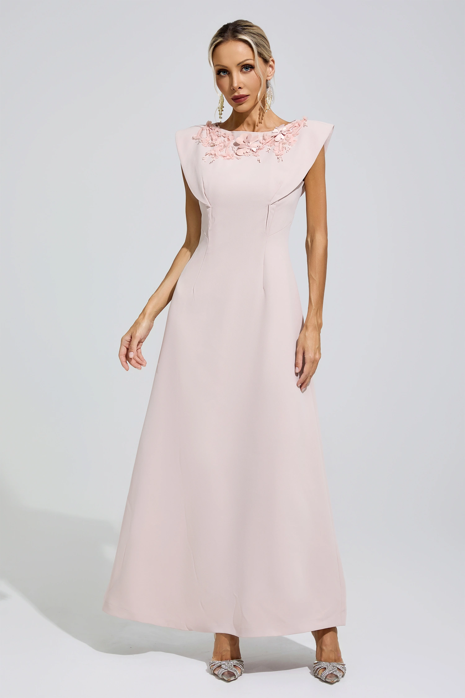 Gabriela Pink Sleeveless Beaded Maxi Dress