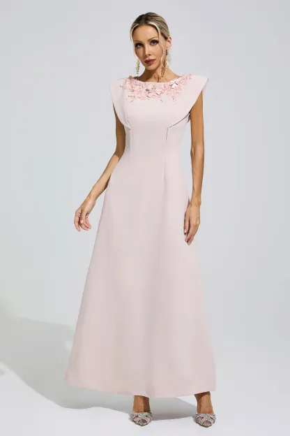 Gabriela Pink Sleeveless Beaded Maxi Dress