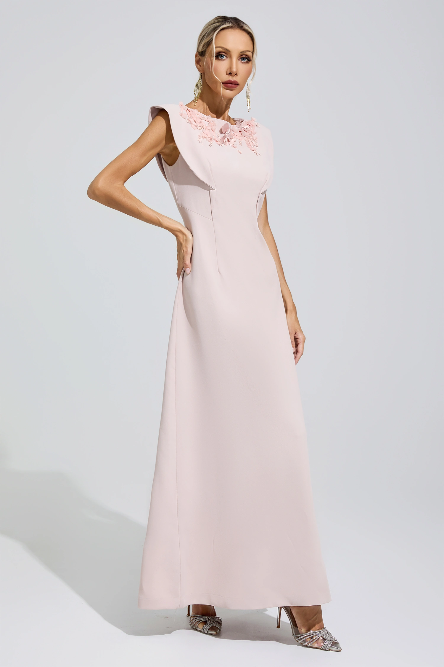 Gabriela Pink Sleeveless Beaded Maxi Dress