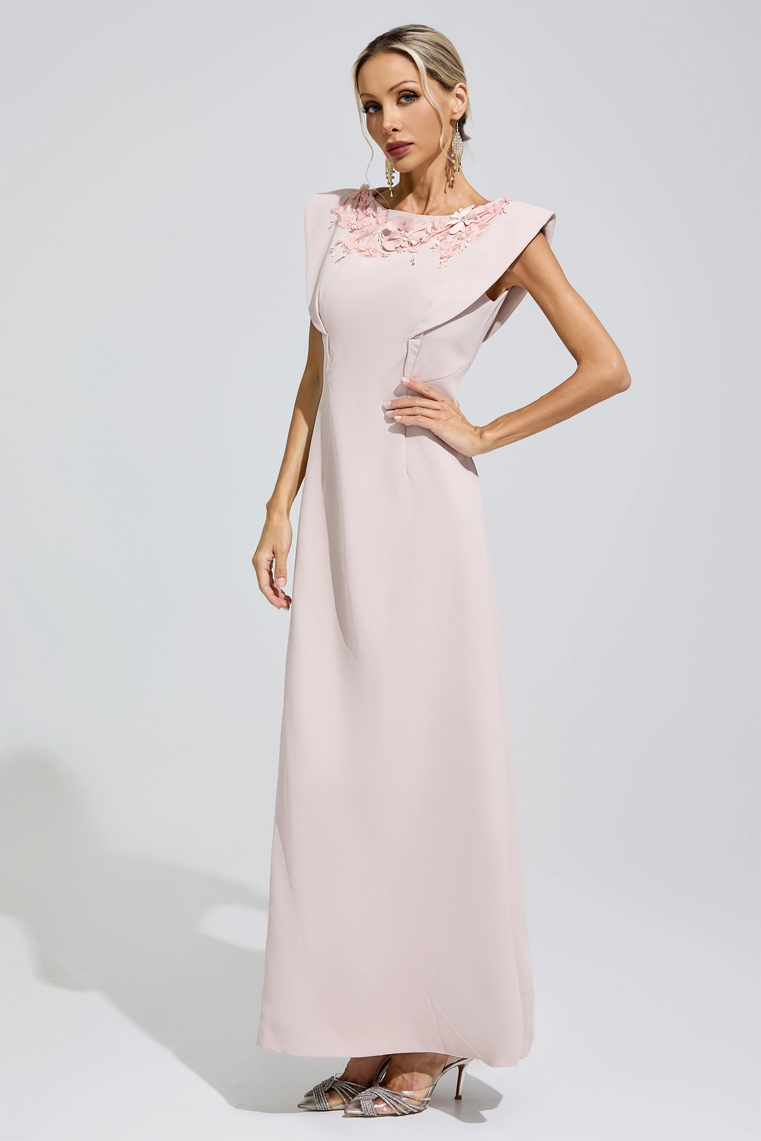 Gabriela Pink Sleeveless Beaded Maxi Dress