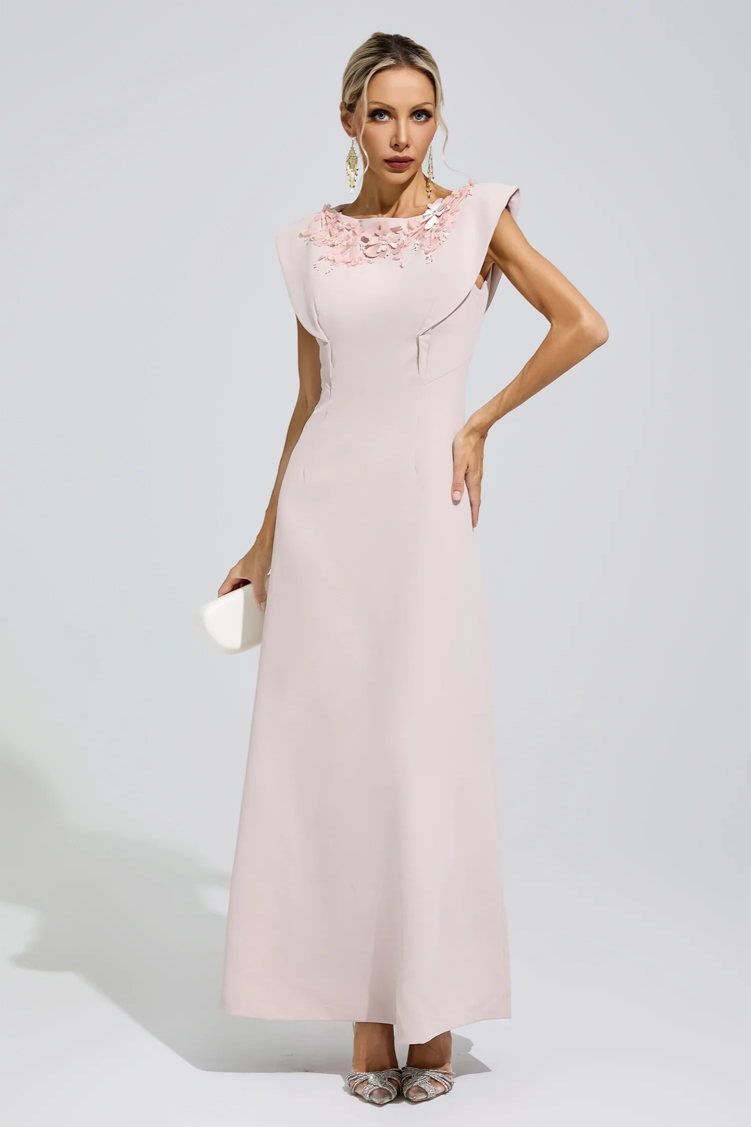 Gabriela Pink Sleeveless Beaded Maxi Dress