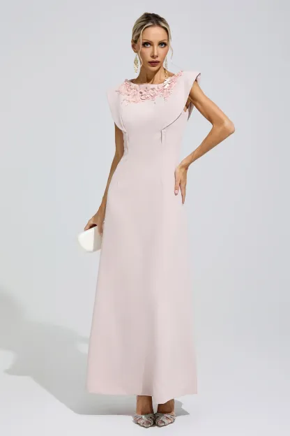 Gabriela Pink Sleeveless Beaded Maxi Dress
