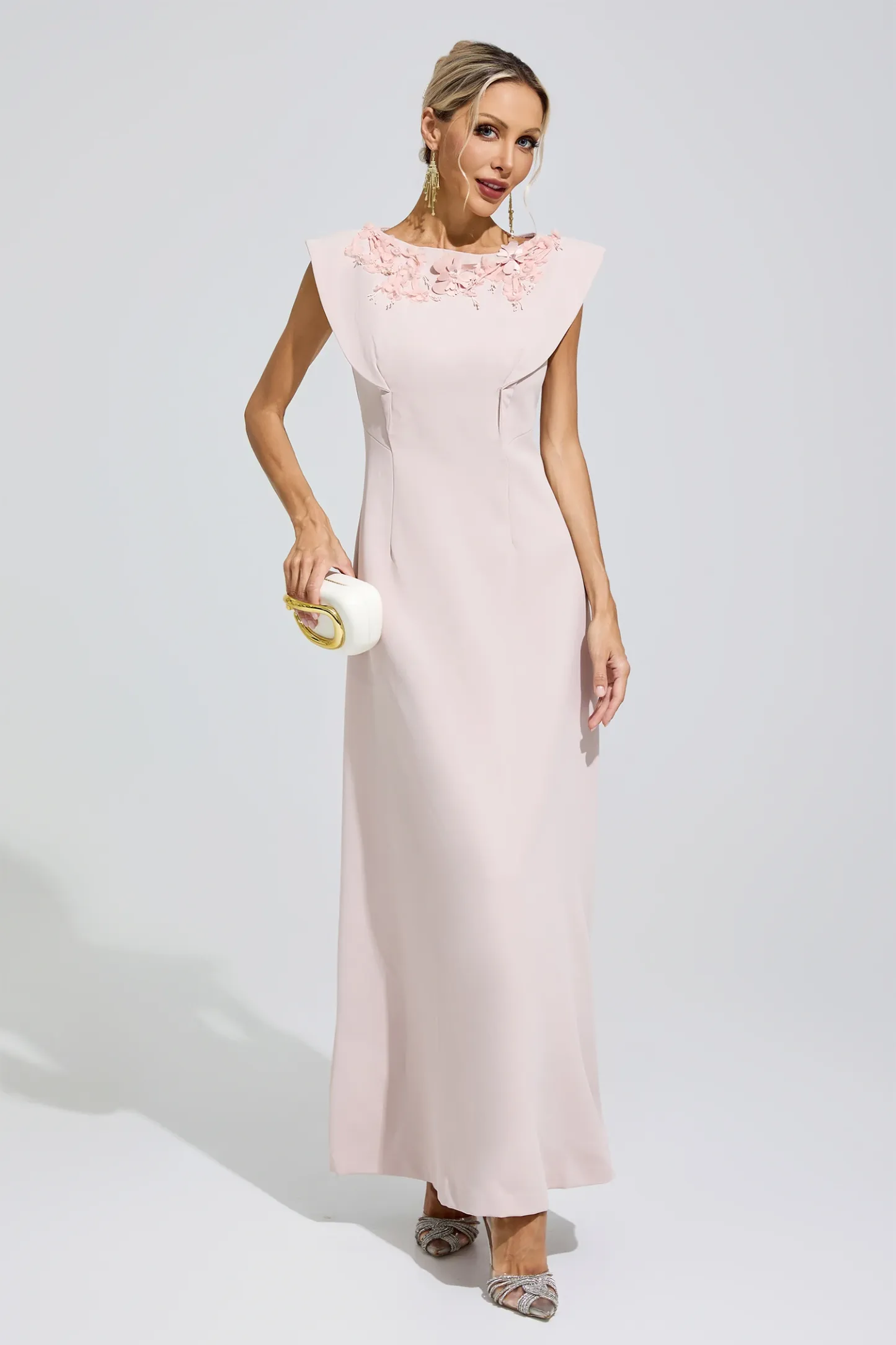 Gabriela Pink Sleeveless Beaded Maxi Dress