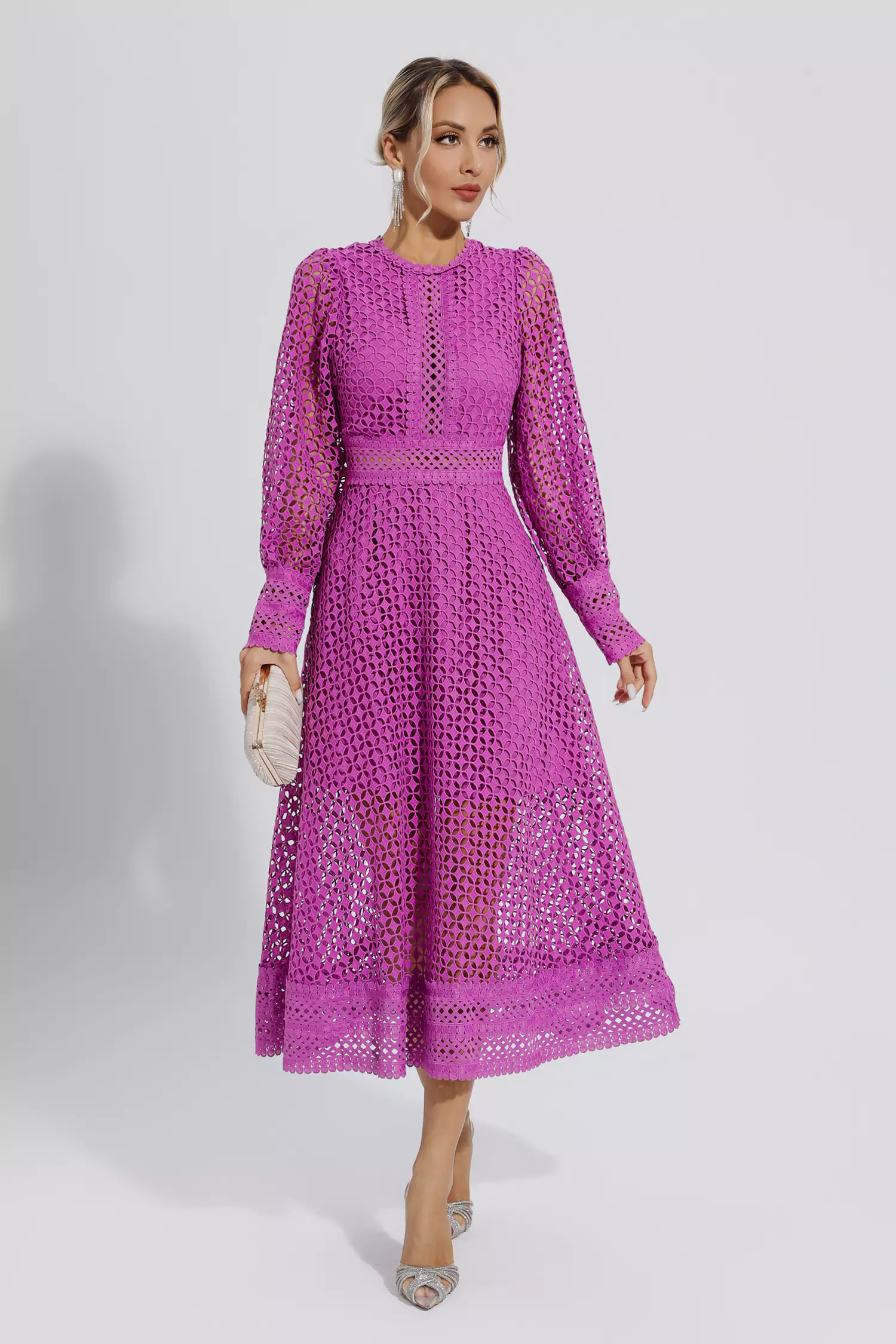 Conan Purple Hollow Long Sleeve Maxi Dress