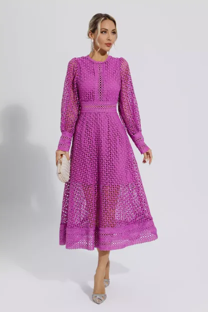 Conan Purple Hollow Long Sleeve Maxi Dress
