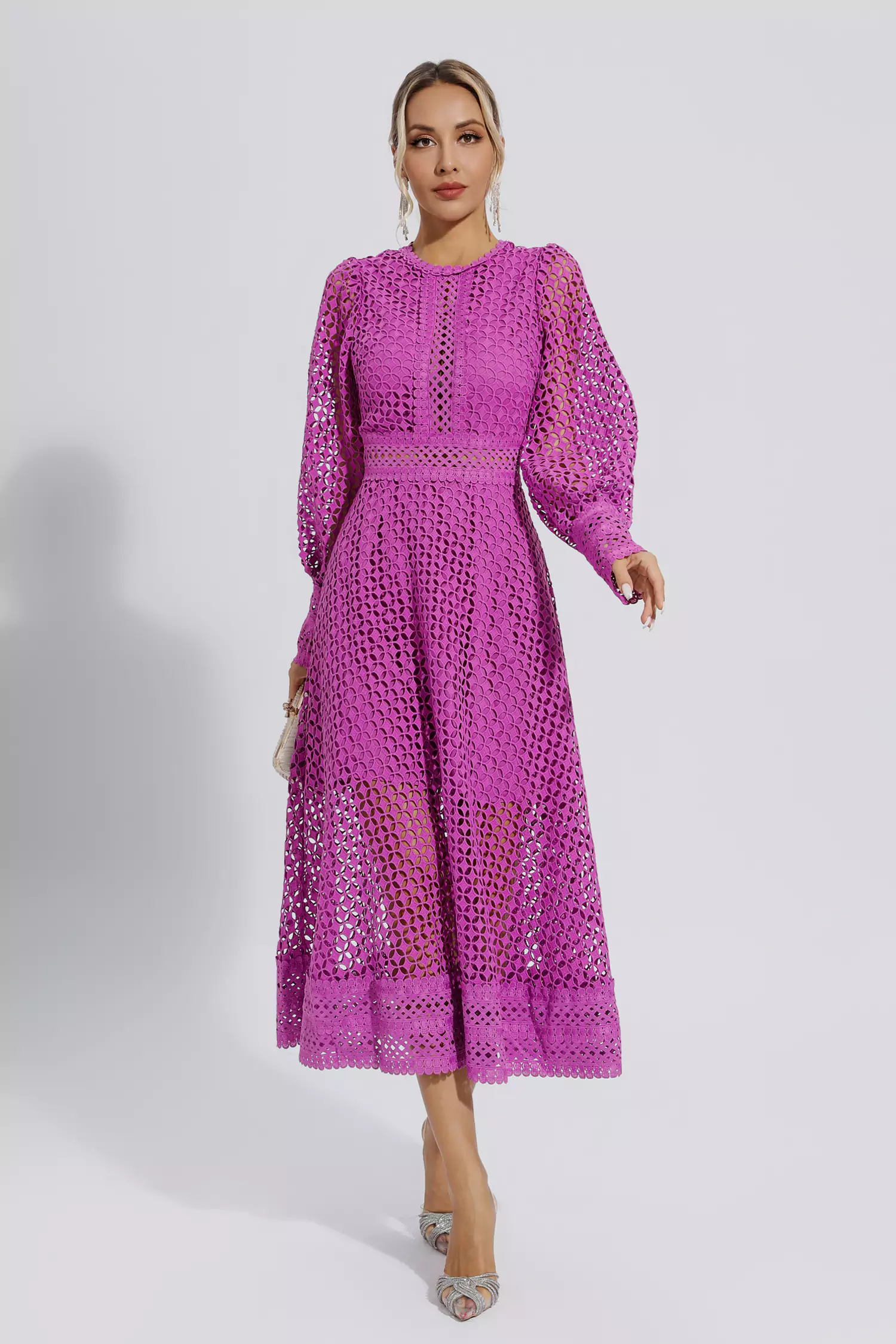 Conan Purple Hollow Long Sleeve Maxi Dress