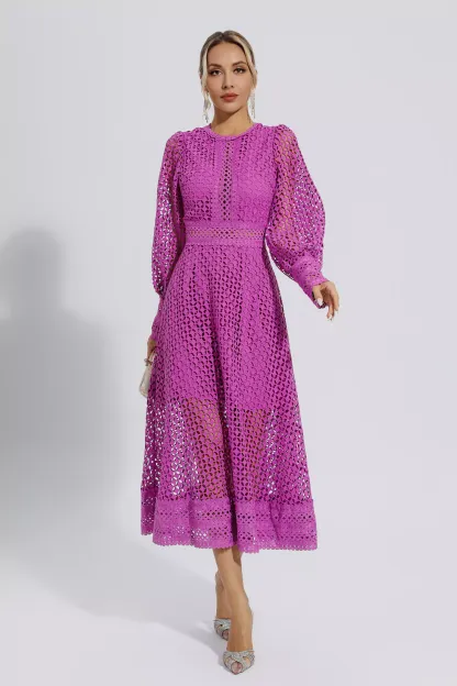 Conan Purple Hollow Long Sleeve Maxi Dress