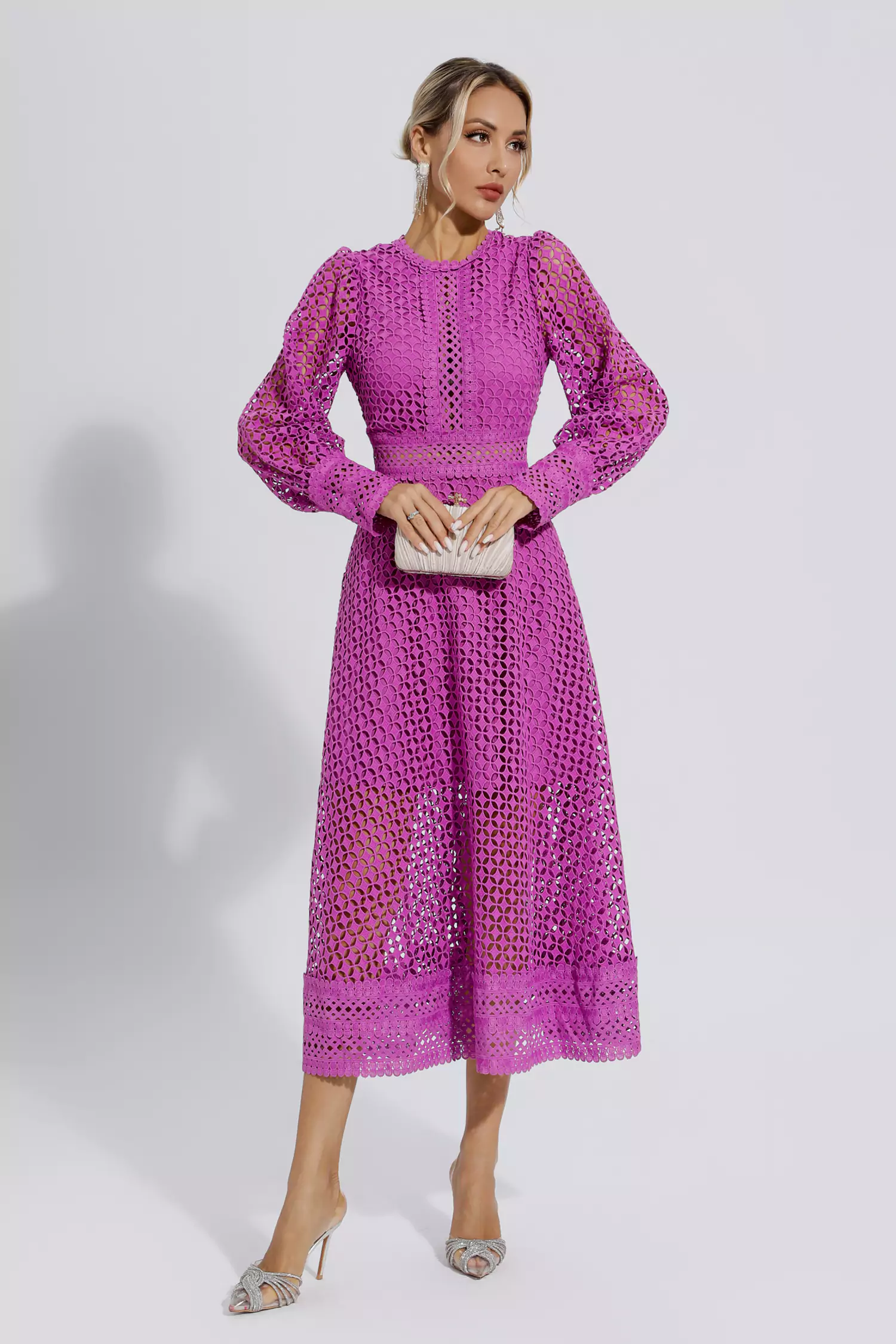 Conan Purple Hollow Long Sleeve Maxi Dress