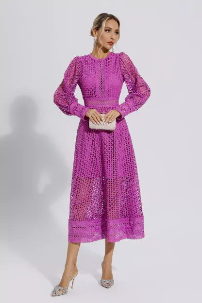 Conan Purple Hollow Long Sleeve Maxi Dress