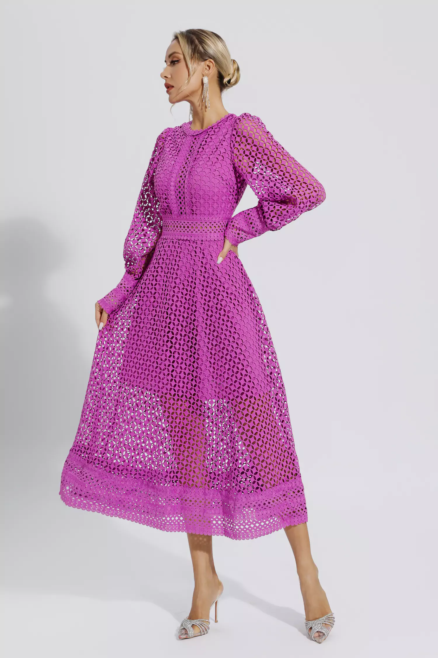 Conan Purple Hollow Long Sleeve Maxi Dress