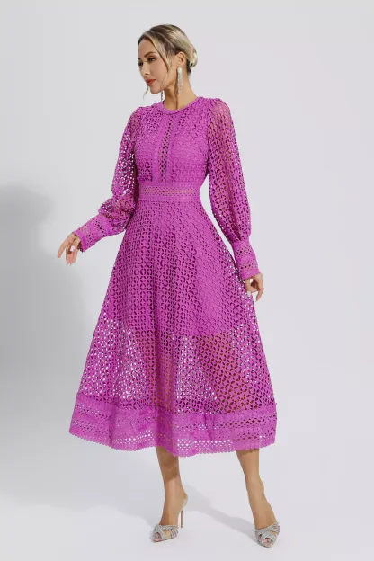 Conan Purple Hollow Long Sleeve Maxi Dress
