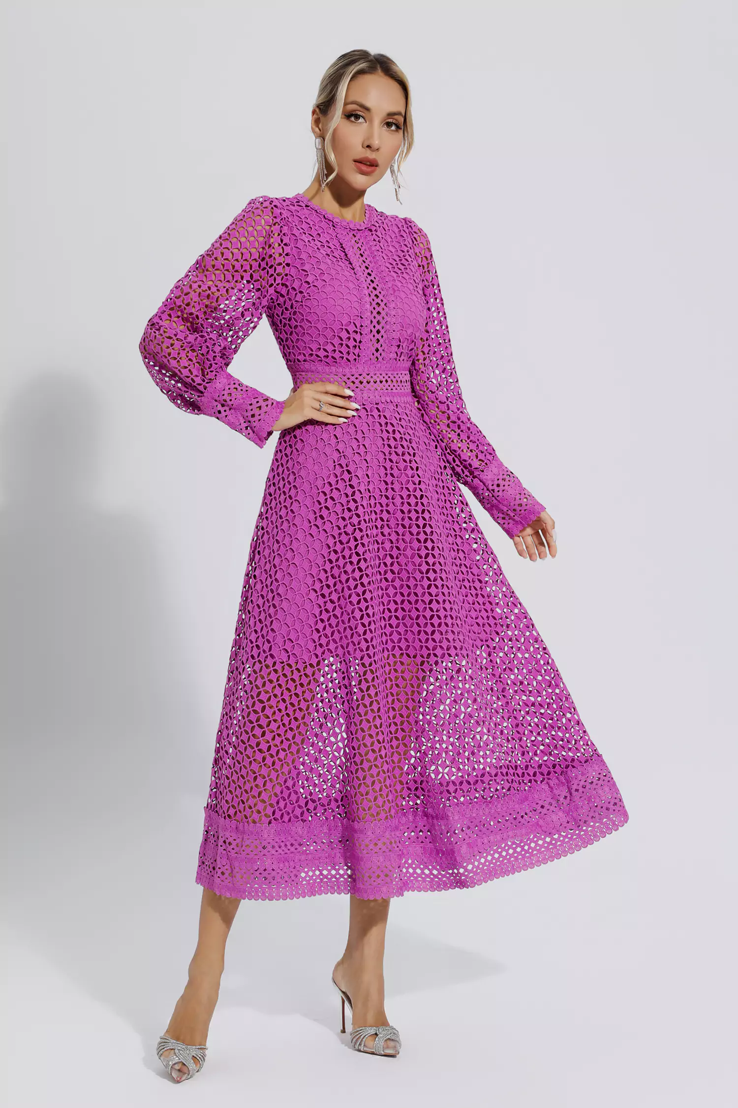 Conan Purple Hollow Long Sleeve Maxi Dress