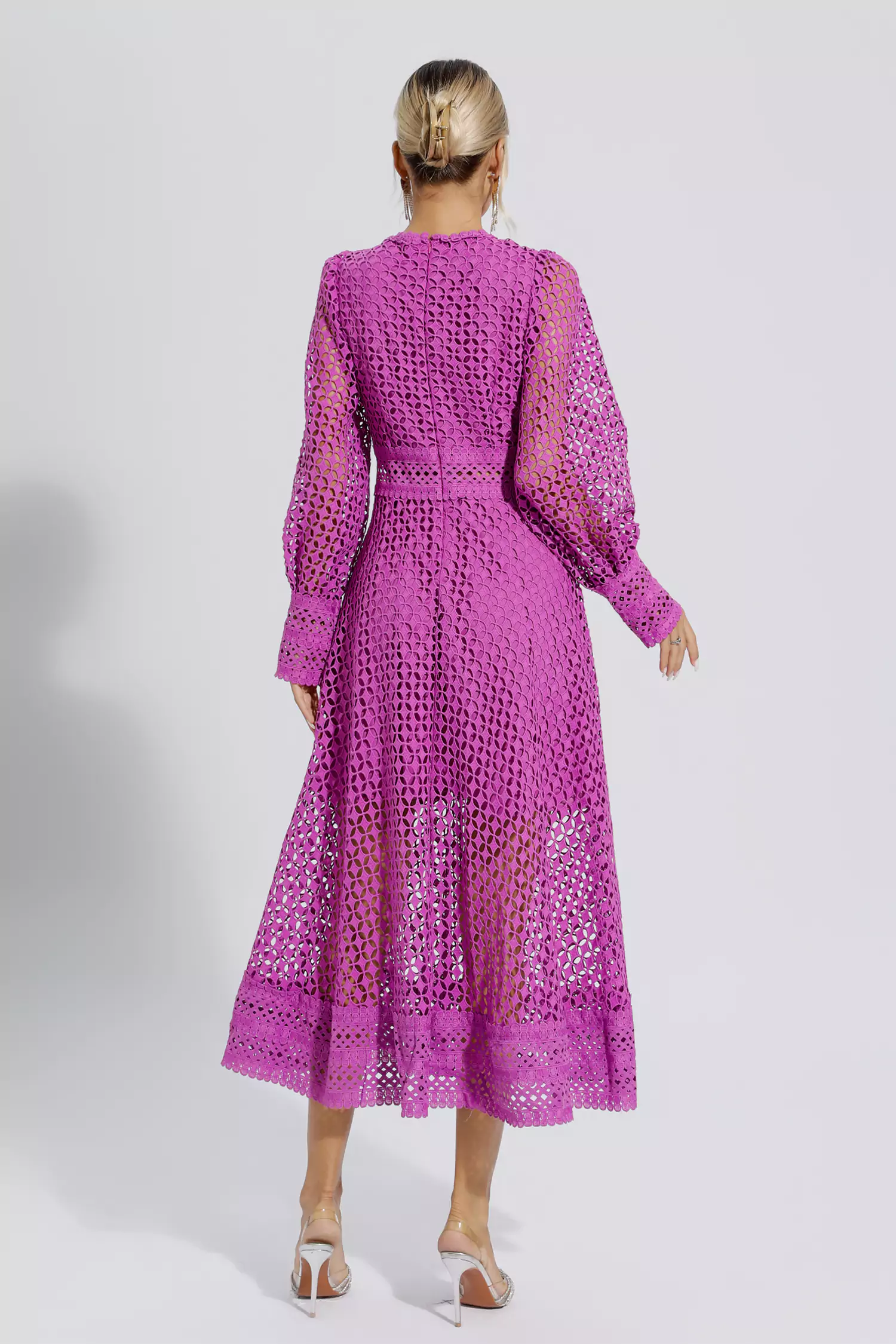 Conan Purple Hollow Long Sleeve Maxi Dress