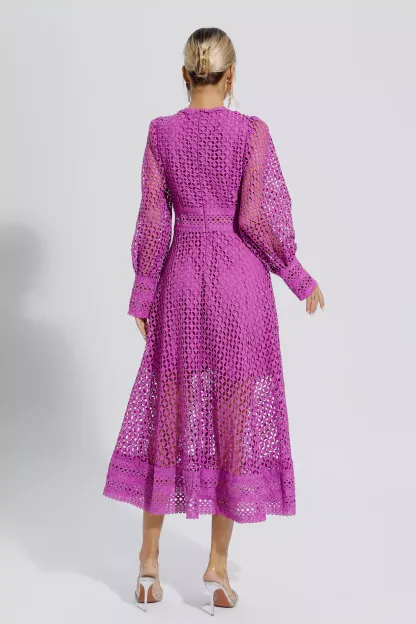 Conan Purple Hollow Long Sleeve Maxi Dress