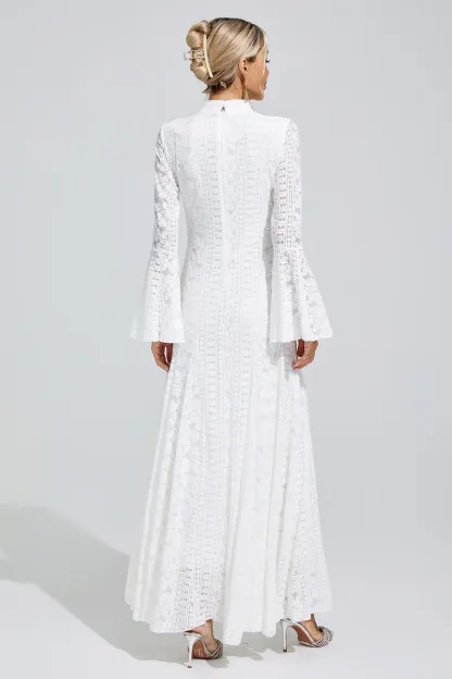 Rita White Flared Sleeve Embroidered Dress
