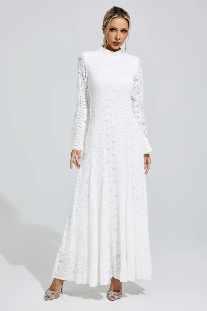 Rita White Flared Sleeve Embroidered Dress