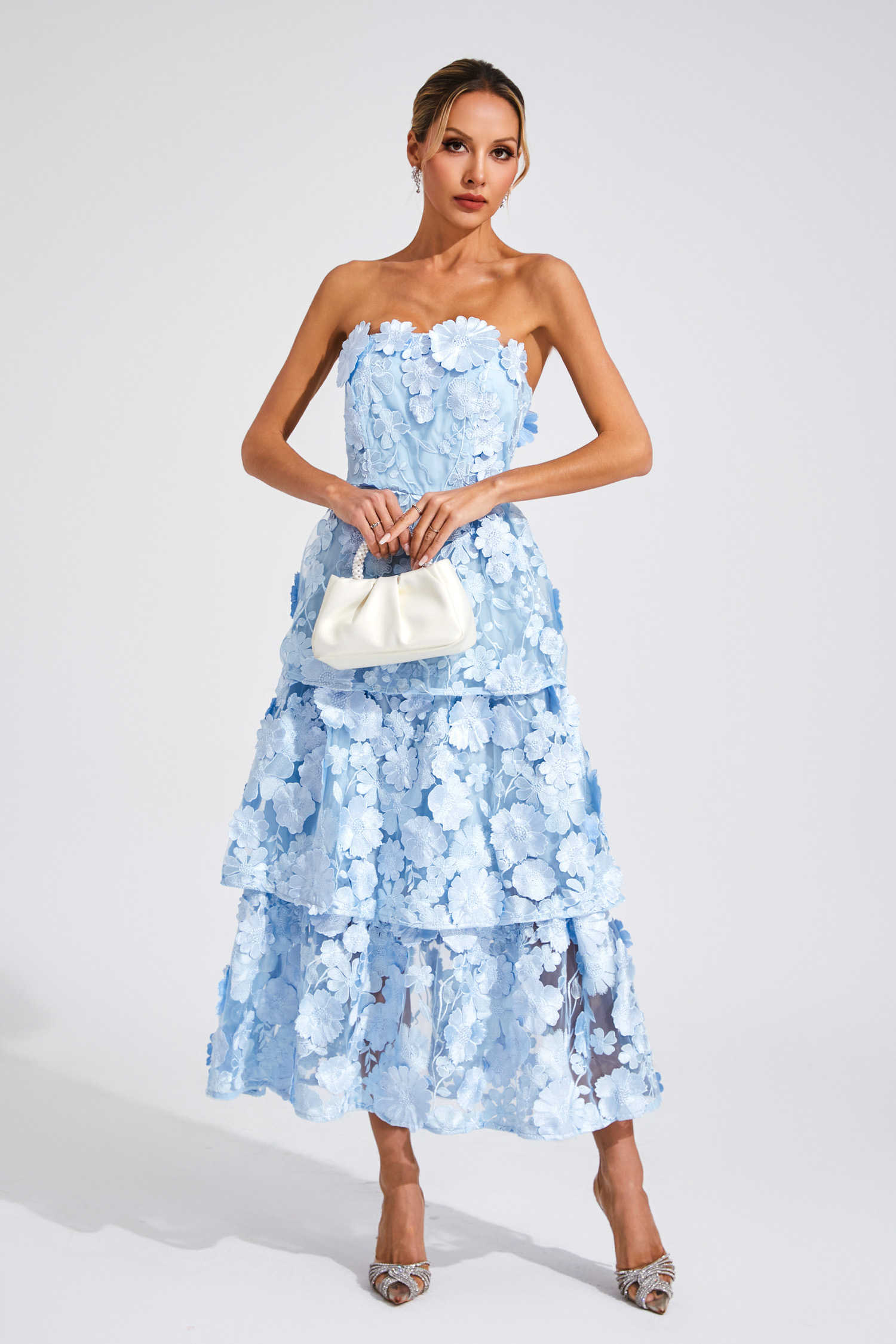 Garcia Blue Flower Off Shoulder Dress