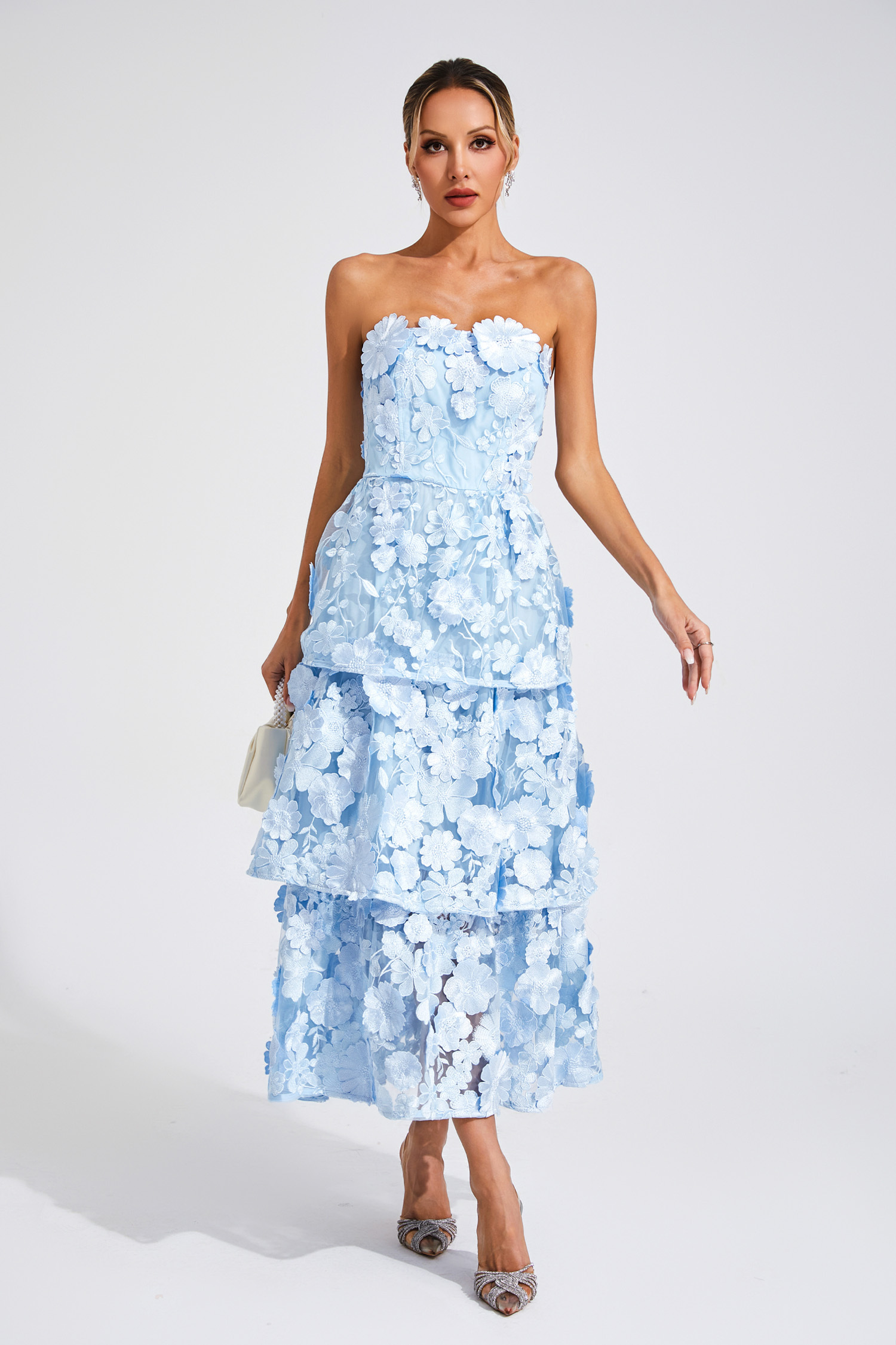 Garcia Blue Flower Off Shoulder Dress
