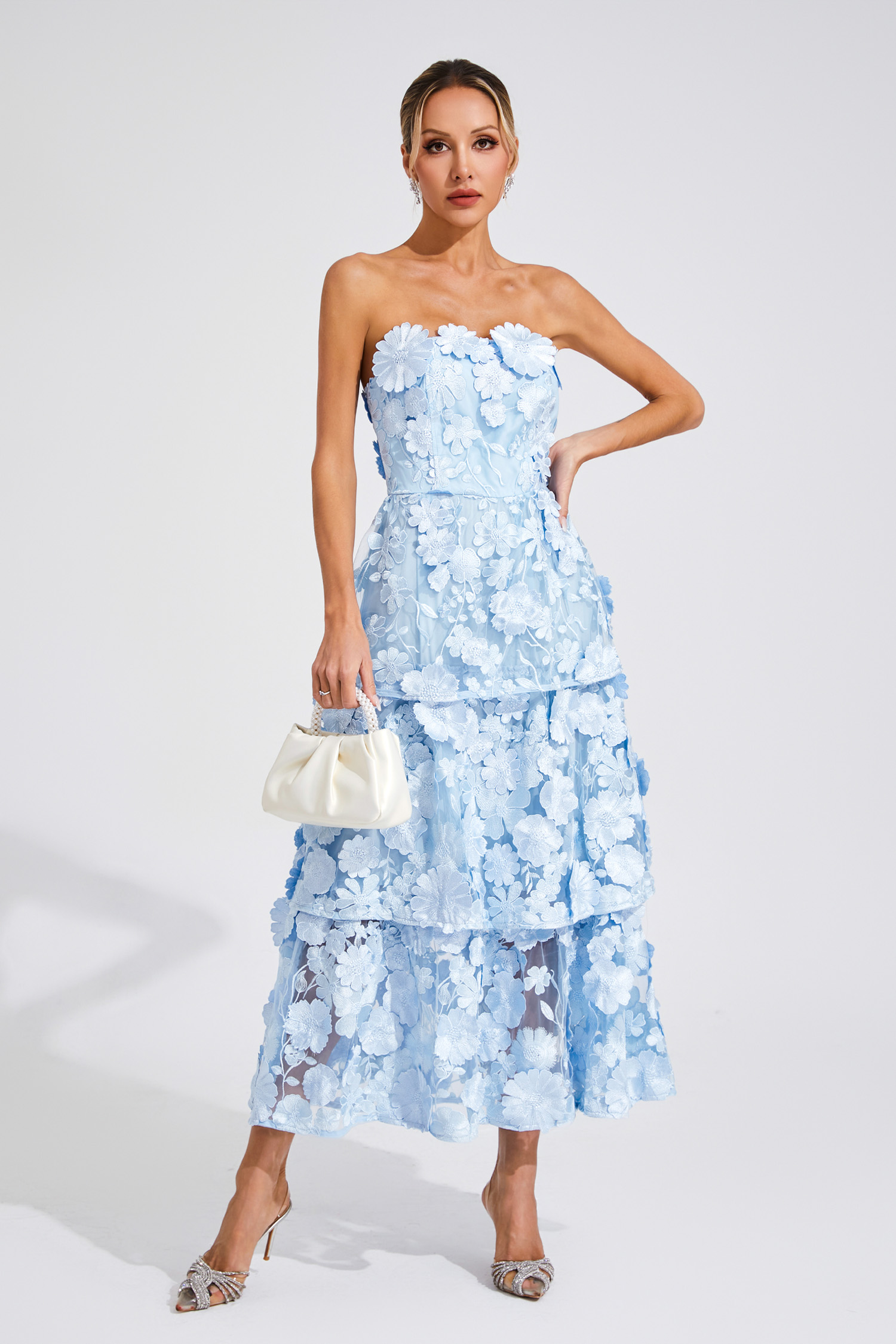 Garcia Blue Flower Off Shoulder Dress