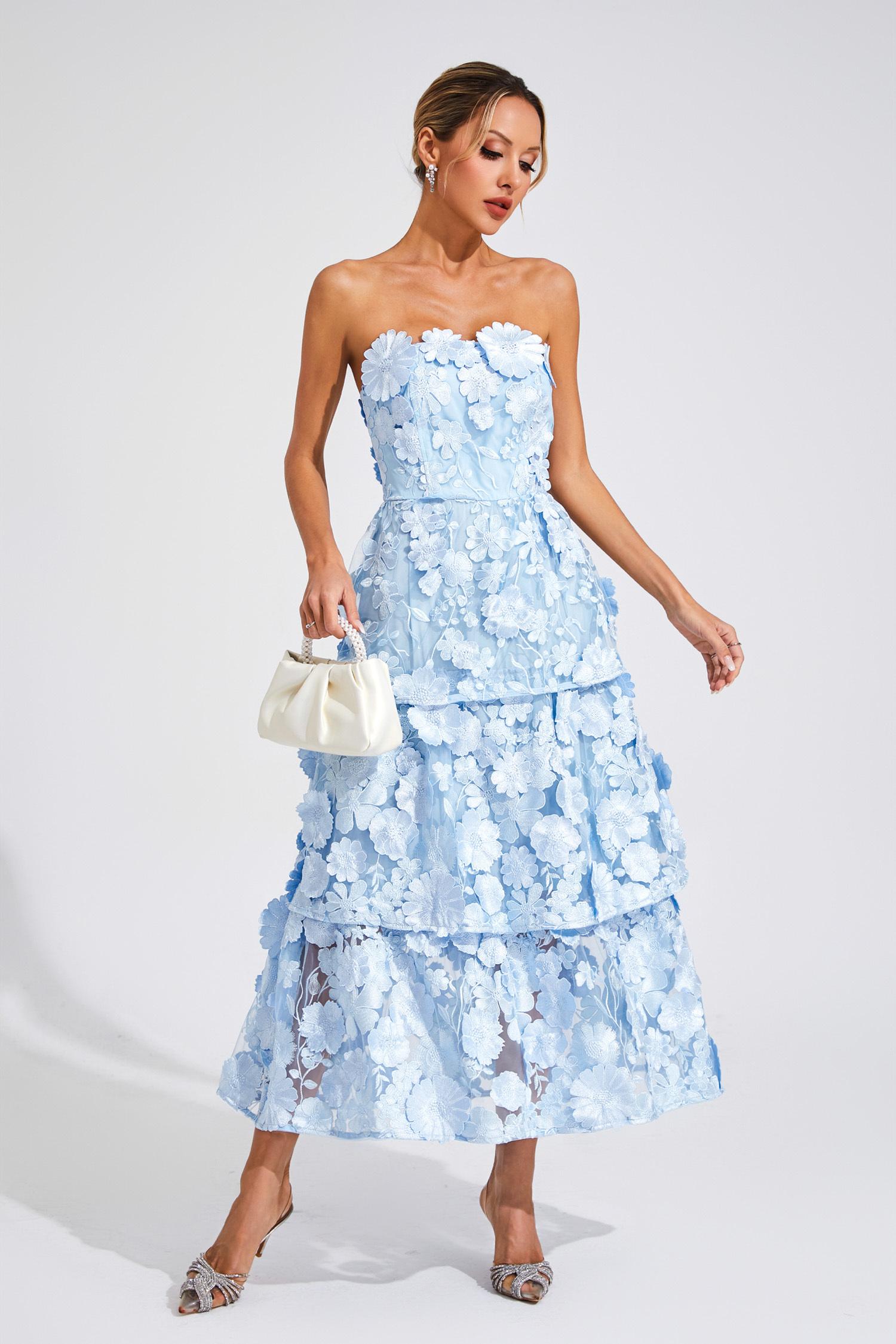 Garcia Blue Flower Off Shoulder Dress