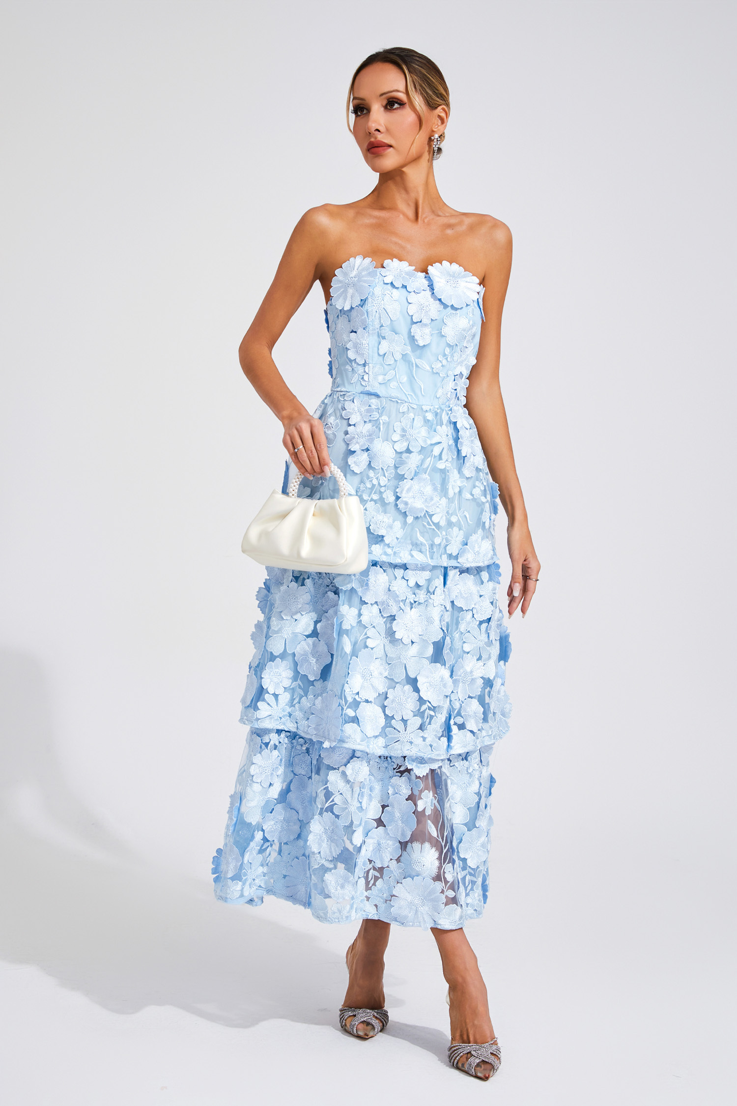 Garcia Blue Flower Off Shoulder Dress