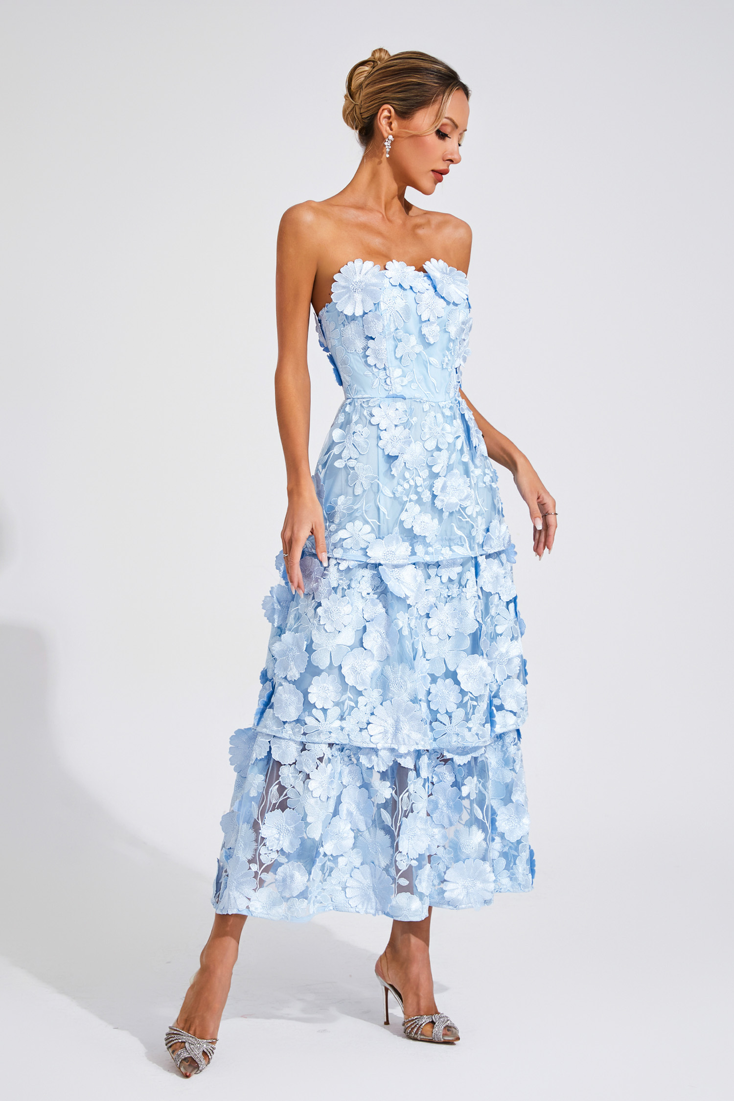 Garcia Blue Flower Off Shoulder Dress