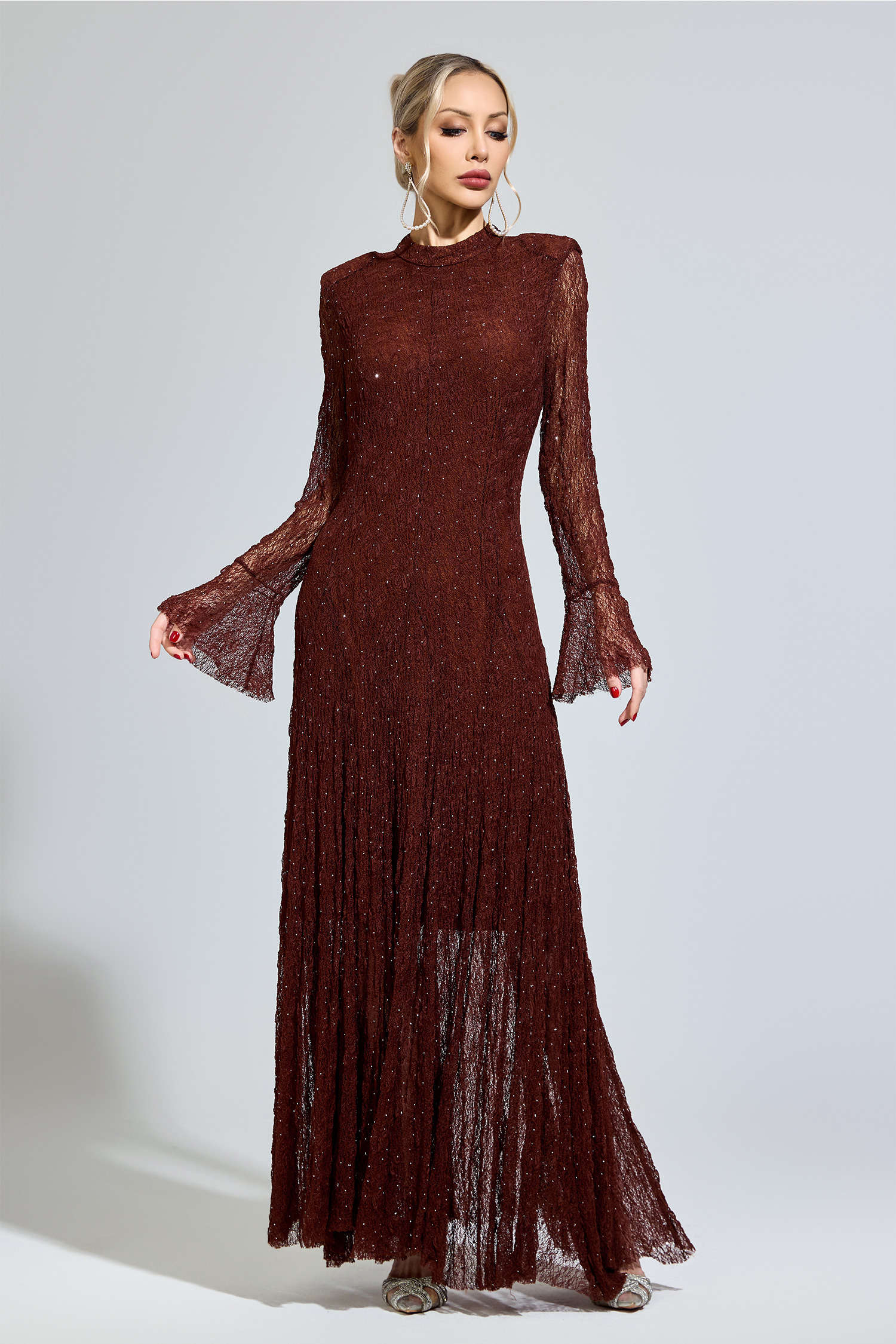 Walker Brown Lace Long Sleeve Dress