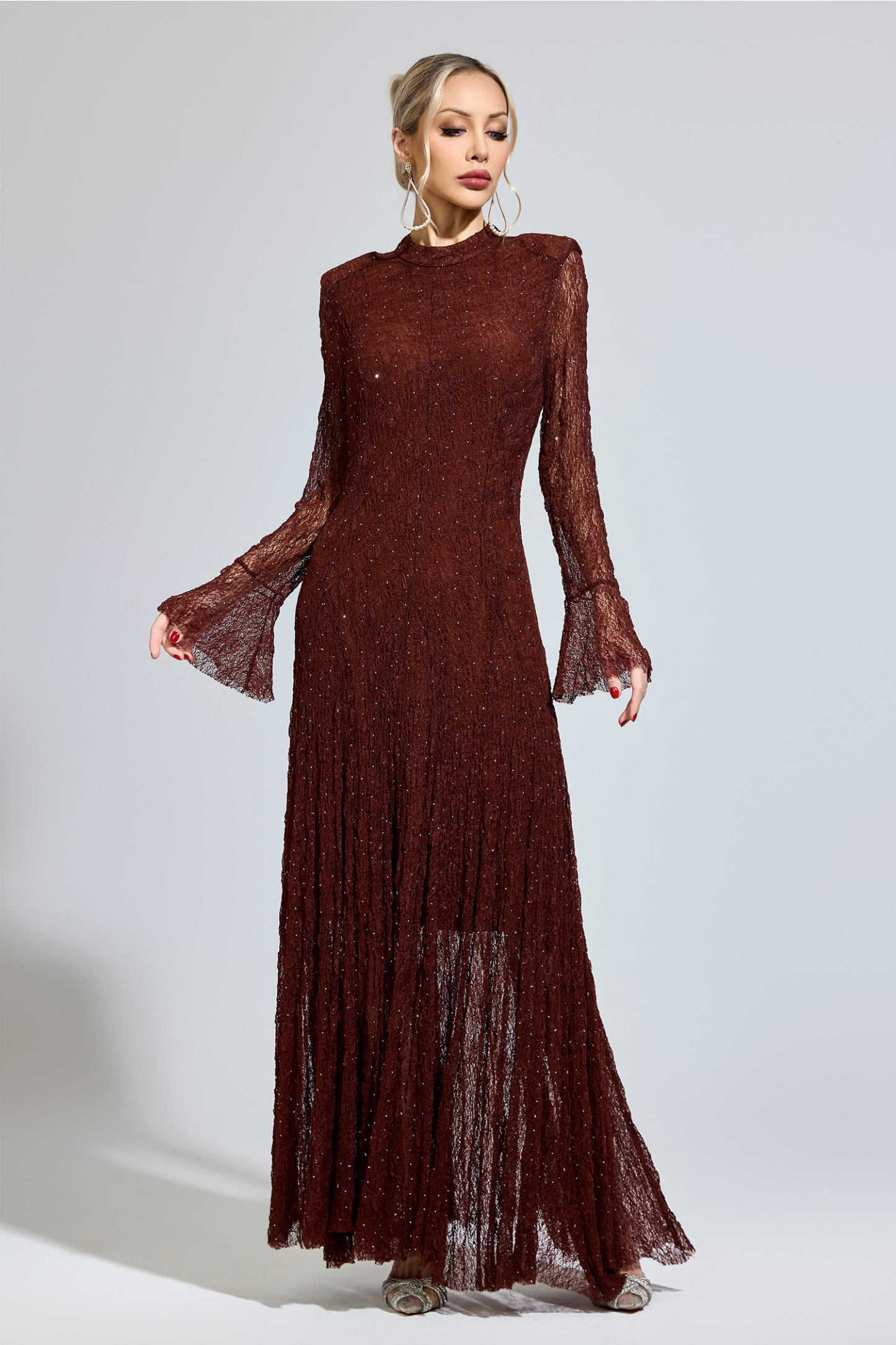 Walker Brown Lace Long Sleeve Dress