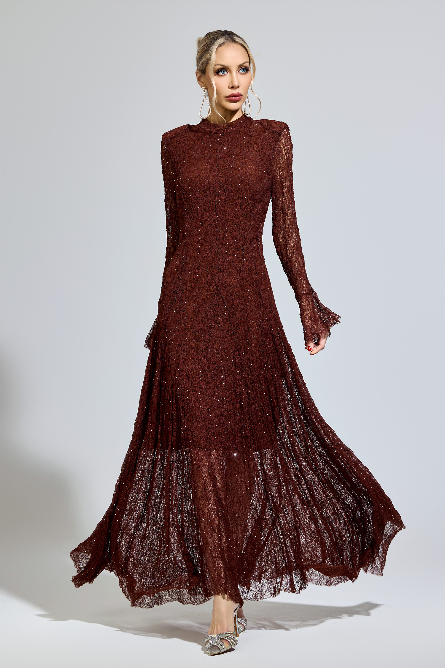 Walker Brown Lace Long Sleeve Dress