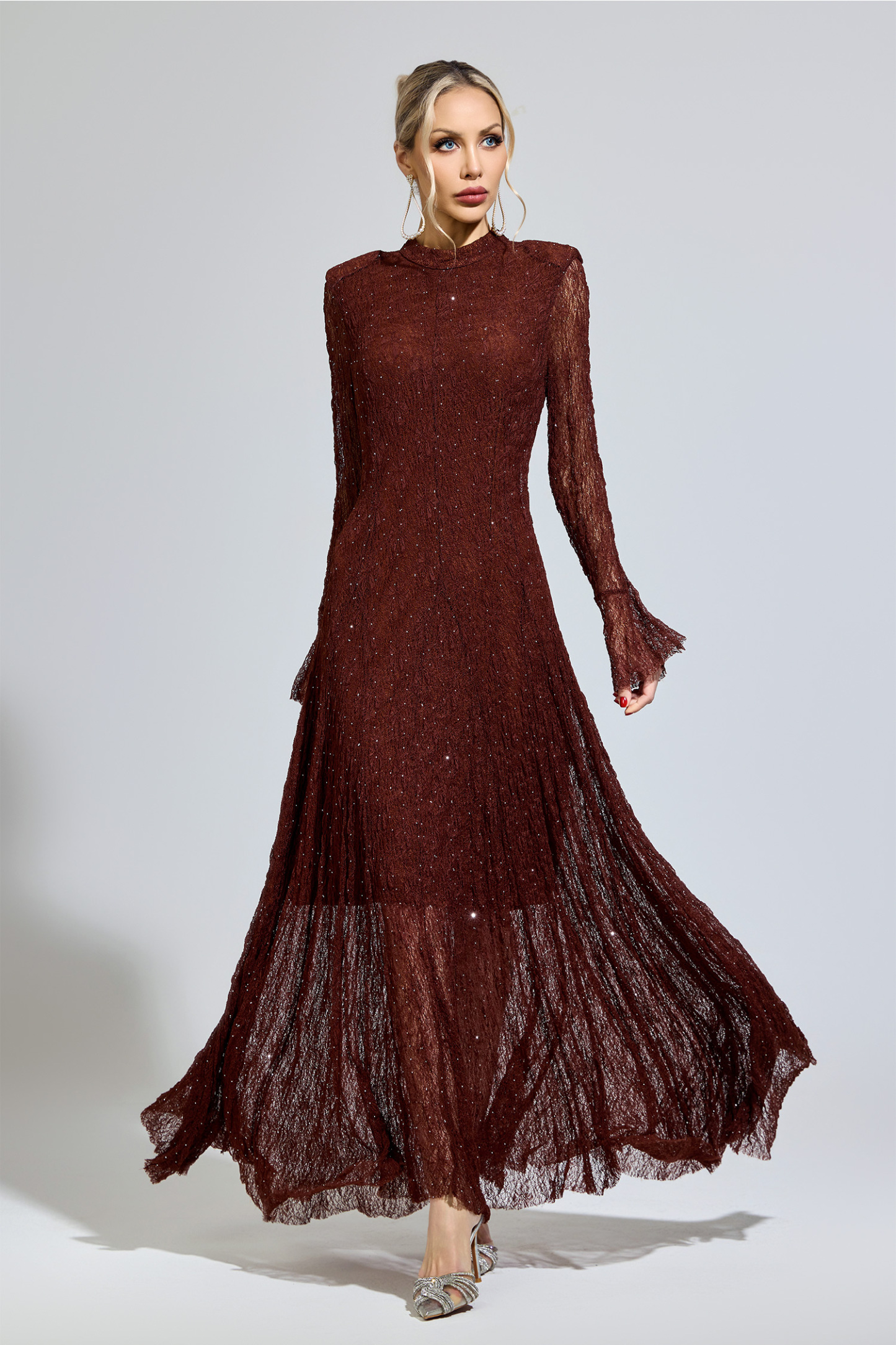Walker Brown Lace Long Sleeve Dress