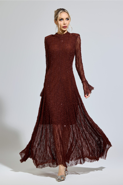Walker Brown Lace Long Sleeve Dress